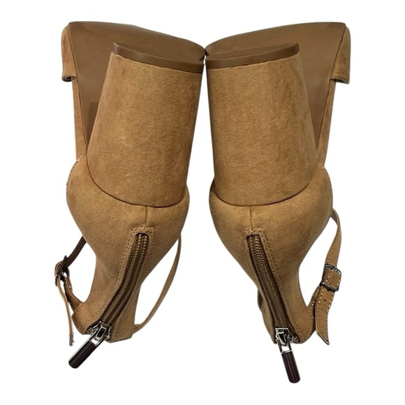 Torrid Pointed Toe Block Heel Pump Tan Faux Suede Ankle Strap Extra Wide Width - Picture 9 of 10